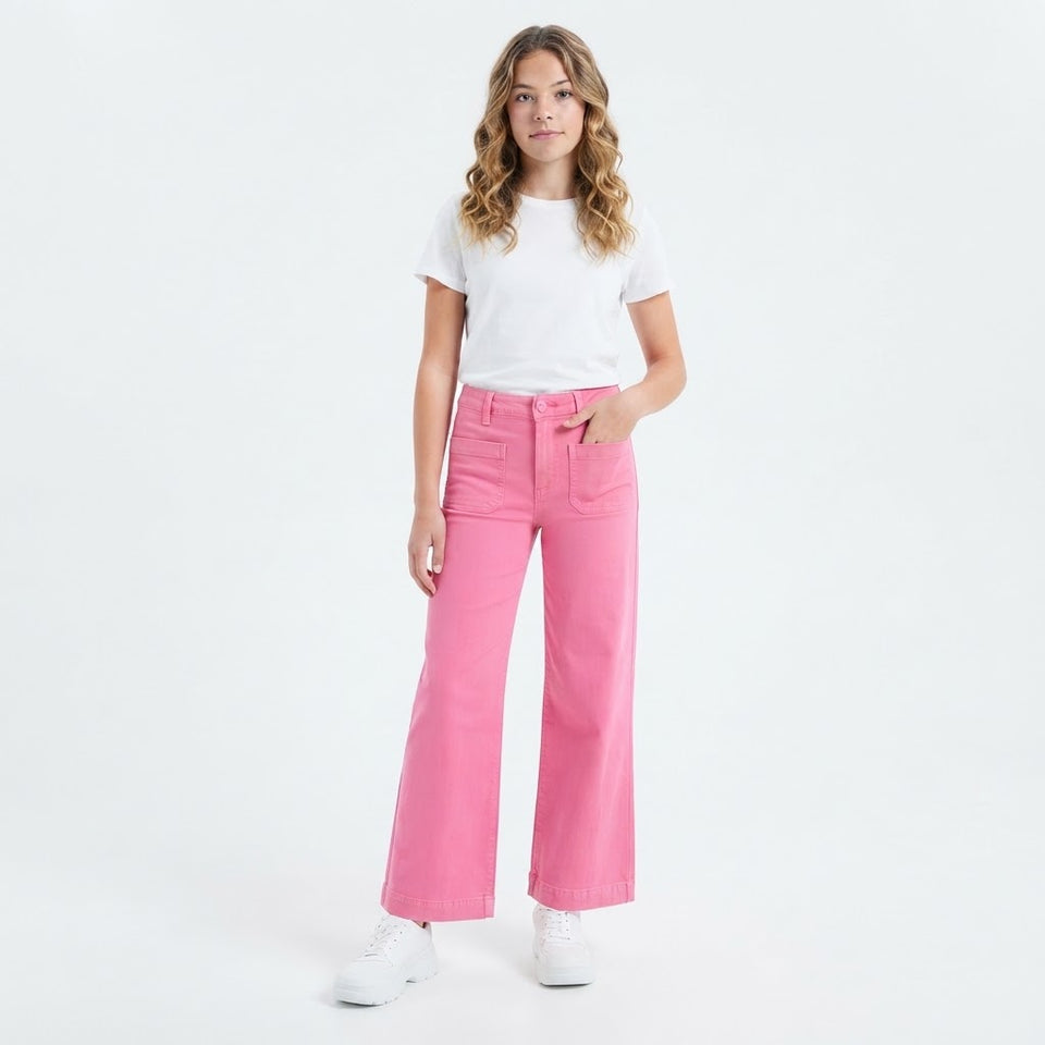Epic Threads Girl's Fuchsia Twill Patch-Pocket Wide-Leg Pants