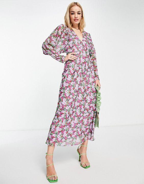 Asos Design Women's Multicolor Batwing Midi Dress ANF3050
