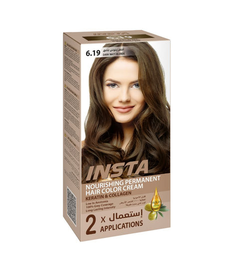 Insta Hair Coloring Cream Keratin & Collagen 6.19 Dark Matt Blonde 110ml