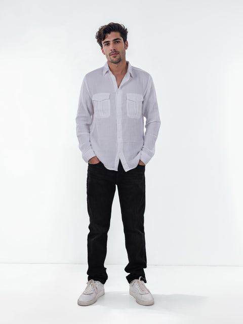 Celio Men's White Solid Regular Fit Cotton Collar Shirt | Celio In Lebanon