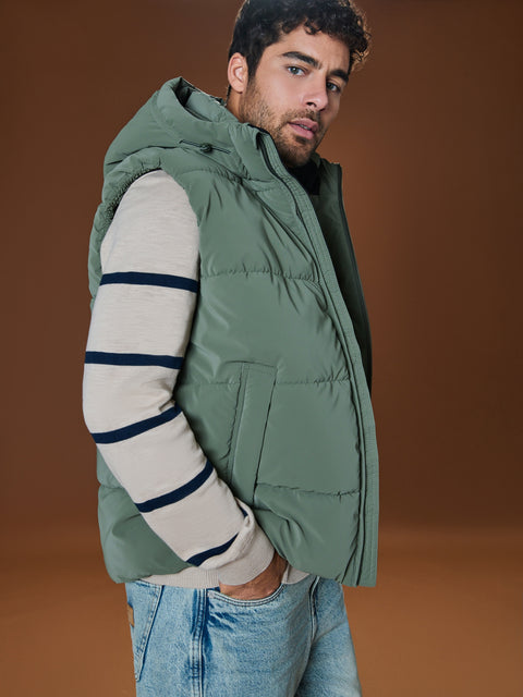 Sinsay Men's Khaki Green Puffer Hooded Vest|Sinsay In Lebanon