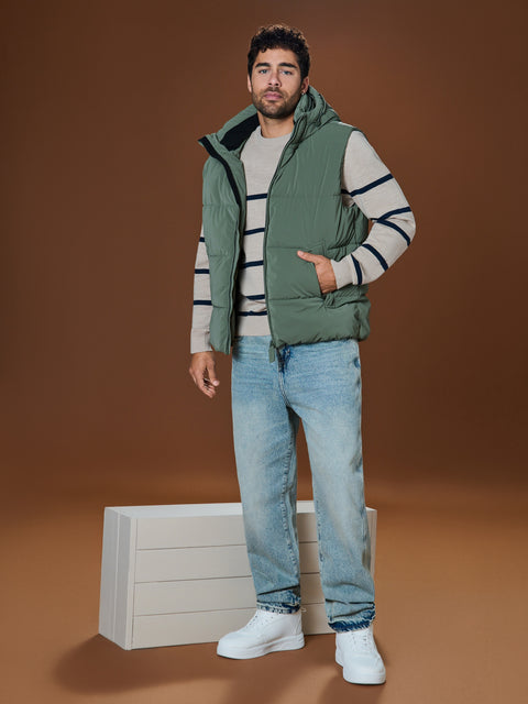 Sinsay Men's Khaki Green Puffer Hooded Vest|Sinsay In Lebanon