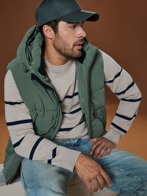Sinsay Men's Khaki Green Puffer Hooded Vest|Sinsay In Lebanon