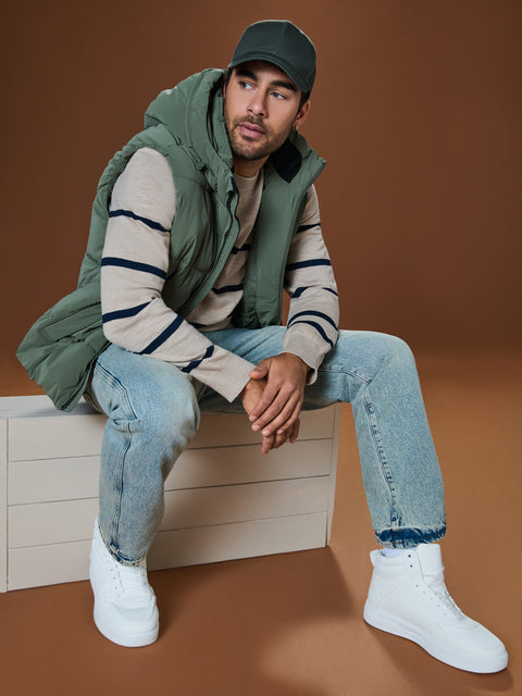 Sinsay Men's Khaki Green Puffer Hooded Vest|Sinsay In Lebanon