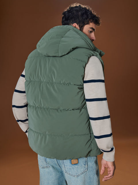 Sinsay Men's Khaki Green Puffer Hooded Vest|Sinsay In Lebanon