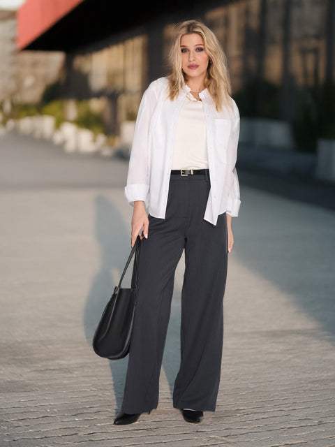 Sinsay Women's Dark Grey Wide Leg Pants | Sinsay In Lebanon
