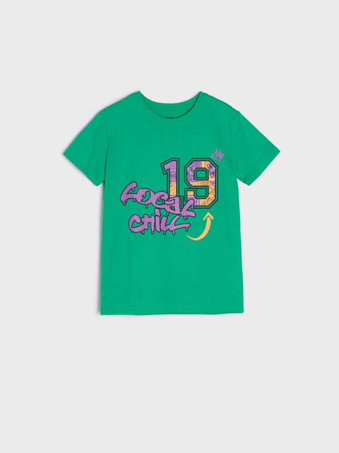 Sinsay Boy's Green Printed Crew Neck T-Shirt|Sinsay In Lebanon