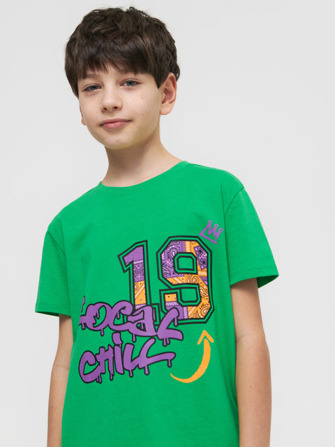 Sinsay Boy's Green Printed Crew Neck T-Shirt|Sinsay In Lebanon