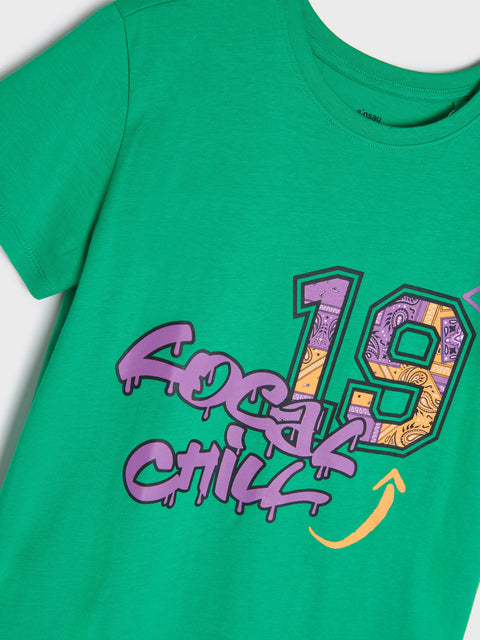 Sinsay Boy's Green Printed Crew Neck T-Shirt|Sinsay In Lebanon