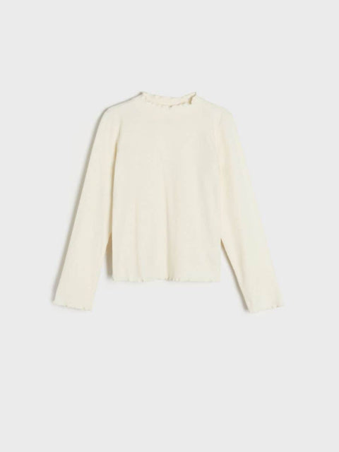 Sinsay Girl's Off White Ribbed Long Sleeve Blouse |Sinsay In Lebanon