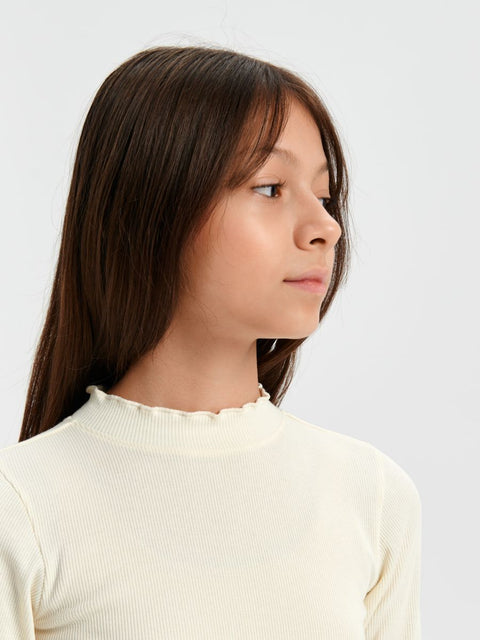 Sinsay Girl's Off White Ribbed Long Sleeve Blouse |Sinsay In Lebanon