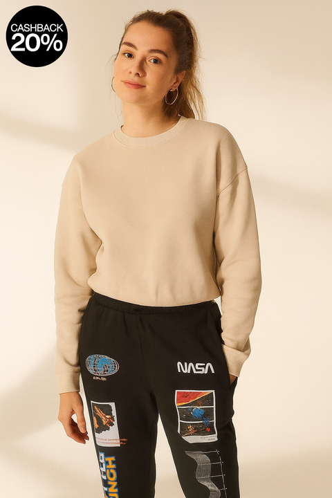 Forever 21 Women's Black Elastic Waistband Nasa Sweatpants | Forever 21 In Lebanon