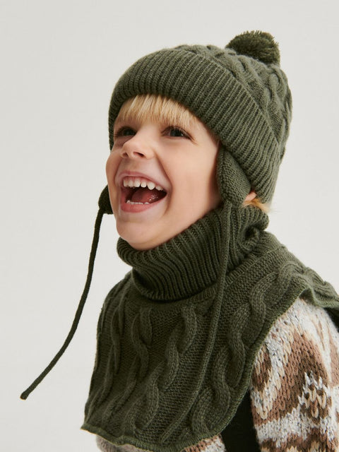Reserved Baby Boy's Olive Green Knitted Pom Pom Beanie Hat | Reserved In Lebanon