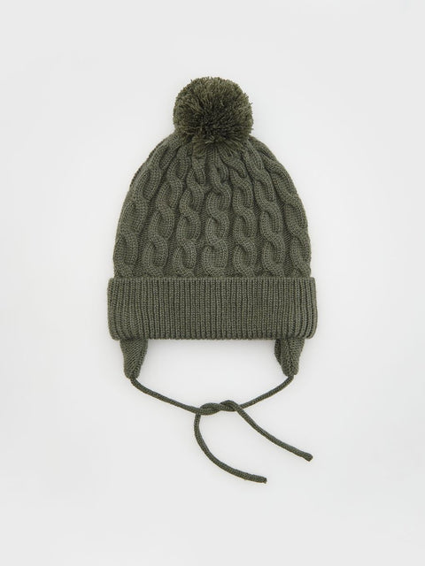 Reserved Baby Boy's Olive Green Knitted Pom Pom Beanie Hat | Reserved In Lebanon