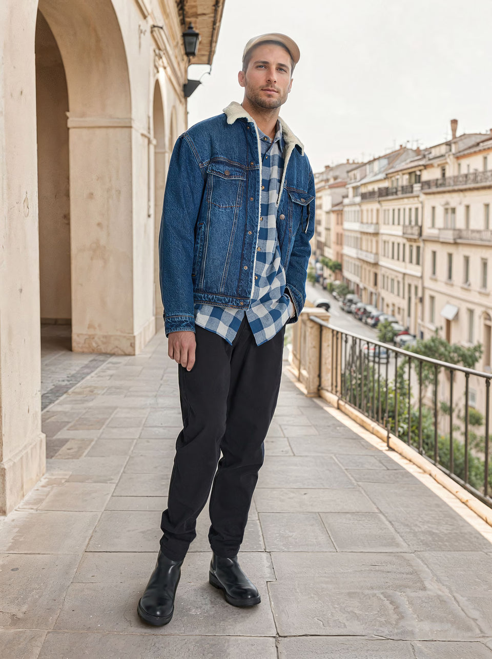 Sinsay Men's Dark Blue Sherpa Trucker Denim Jacket | Sinsay In Lebanon