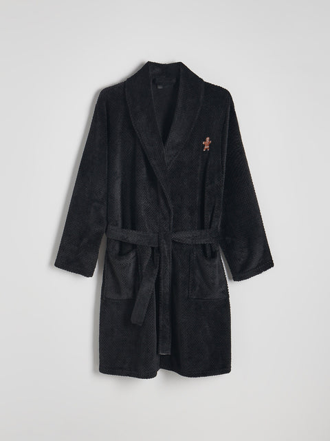 Reserved Men's Black Dressing Gown With Tie Waist Belt | Reserved In Lebanon