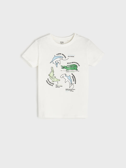 Sinsay Boy's Off White T-Shirt With Animal Print | Sinsay In Lebanon