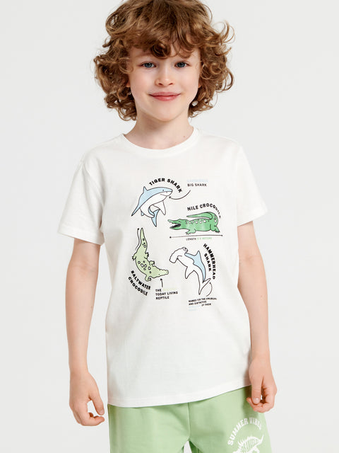 Sinsay Boy's Off White T-Shirt With Animal Print | Sinsay In Lebanon