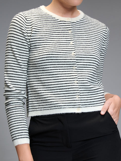 Sinsay Women's Black & White Ribbed Striped Cardigan|Sinsay In Lebanon