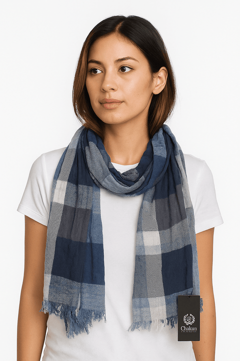 Leros Women's Blue Multi Checkered Scarf |Leros In Lebanon