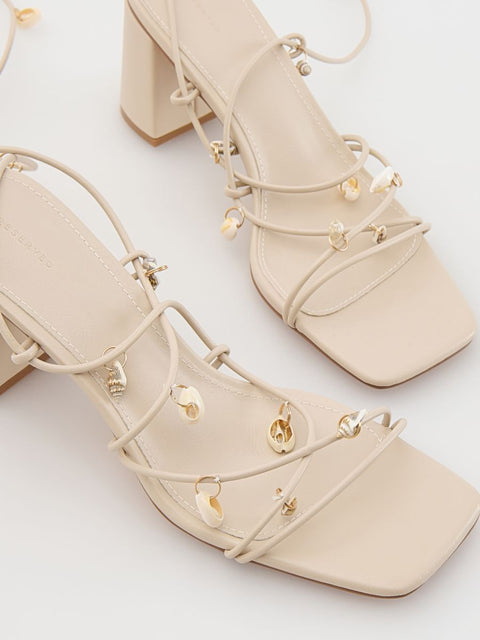 Reserved Women's Beige Strappy Shell Details Heeled Sandal |Reserved In Lebanon