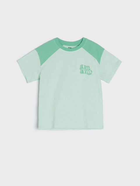 Green t-shirt with short sleeves on a white background
