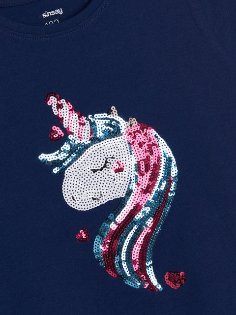Sinsay Girl's Navy Short-Sleeve T-shirt | Sinsay In Lebanon