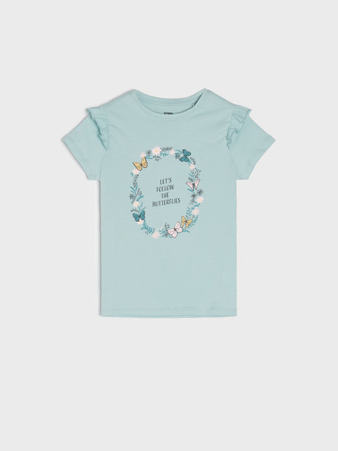 Sinsay Girl's Pale Green Ruffled At Shoulders T-Shirt | Sinsay In Lebanon