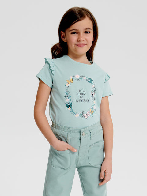 Sinsay Girl's Pale Green Ruffled At Shoulders T-Shirt | Sinsay In Lebanon