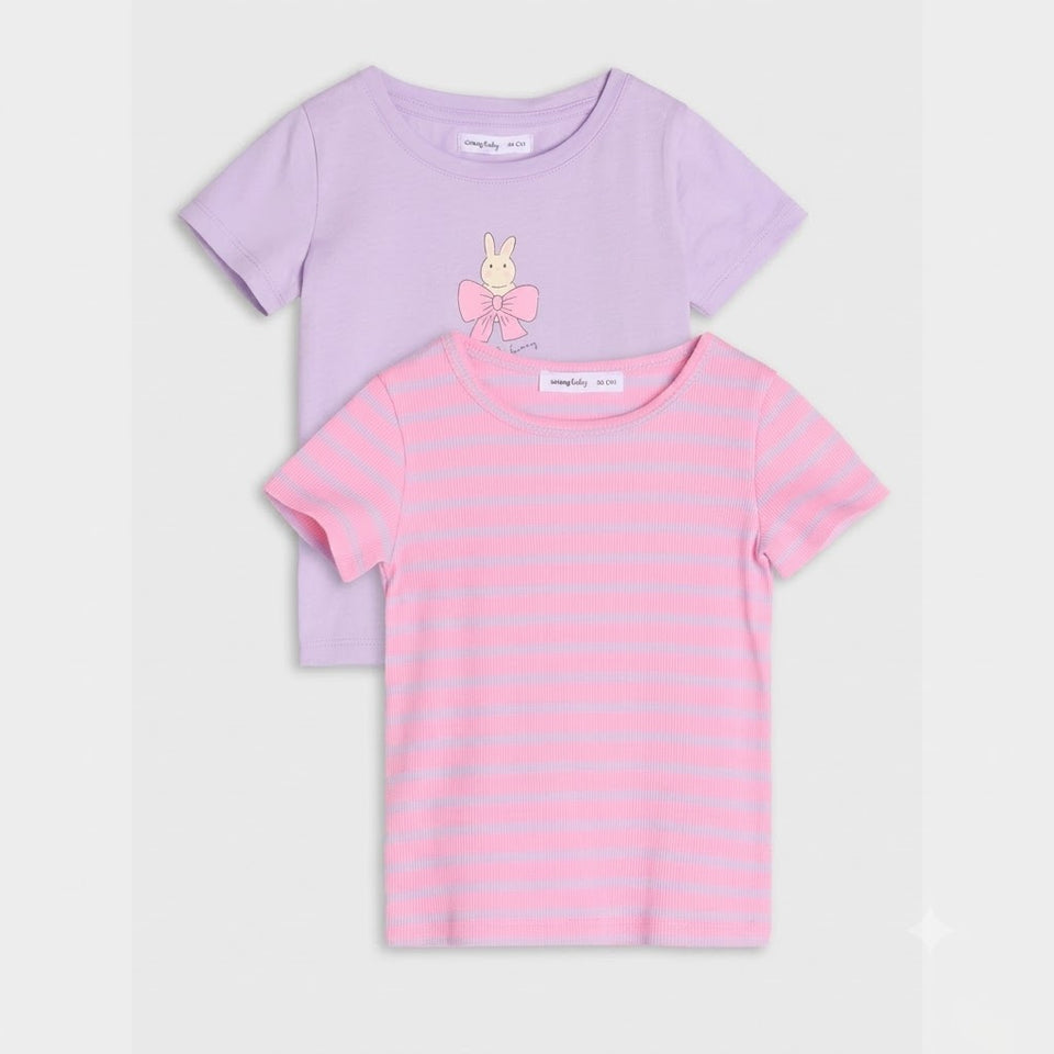 Sinsay Baby Girl's Purple & Pink Printed Short Sleeve Pack Of 2 T-Shirts