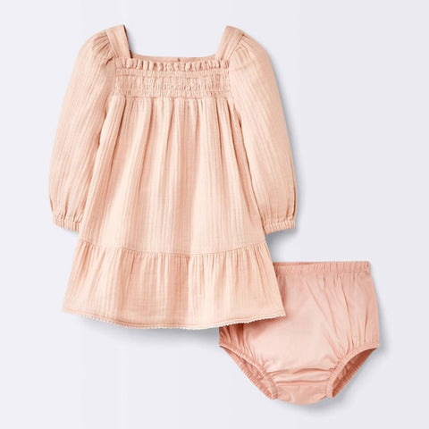 Cloud Island Baby Girl's Peach 2pcs Smocked Dress With Diaper Cover Set | Cloud Island In Lebanon