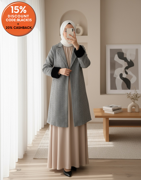 Big Dart Women's Black & White Herringbone Cashmere Coat | Big Dart In Lebanon