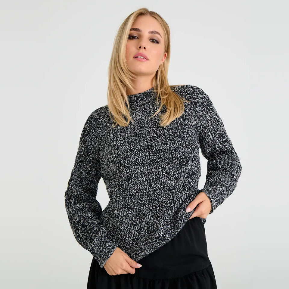 Sinsay Women's Black & White Melange Chunky Sweater