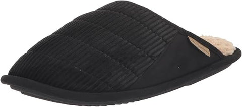 Black quilted slipper with beige interior on a white background