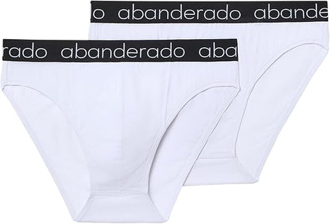 Two pairs of white underwear with black waistbands featuring 'abanderado' branding on a white background.