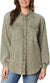 Briggs Women's Green Relaxed Fit Button Front Long Sleeve Waffle Shirt