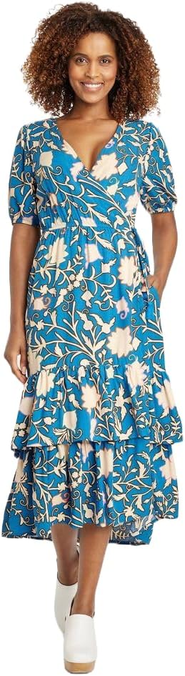 Knox Rose Women's Blue Short Sleeve Wrap Dress | Knox Rose In Lebanon