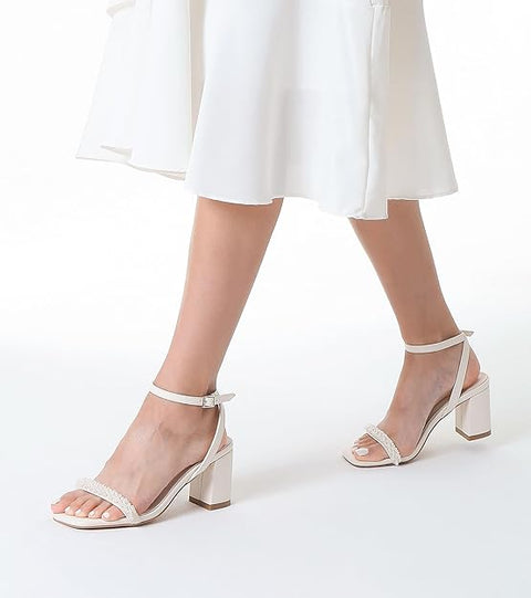 Lacuone Women's Buckle Square Toe Heeled Sandal | Lacuone In Lebanon
