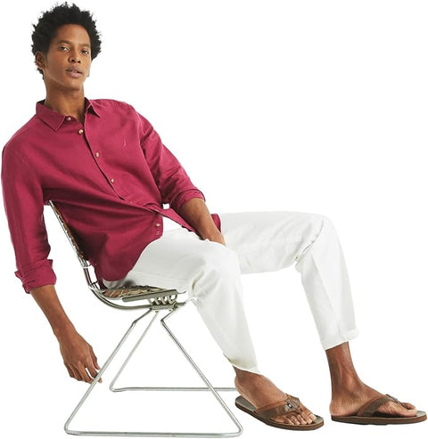 Nautica Men's Burgundy Classic Fit Linen Shirt | Nautica In Lebanon