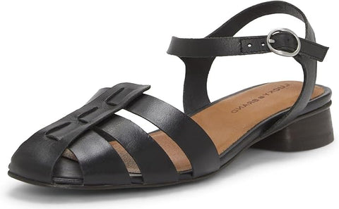 Black sandal with a buckle on a white background