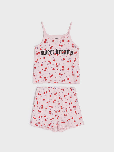 Sinsay Girl's Light Pink Cherry Printed Pajama Set | Sinsay In Lebanon
