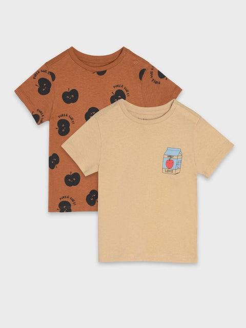 Sinsay Fox & Bunny Baby Boy's Beige & Brown Pack Of 2 Short Sleeve T-Shirts | Sinsay Fox & Bunny In Lebanon