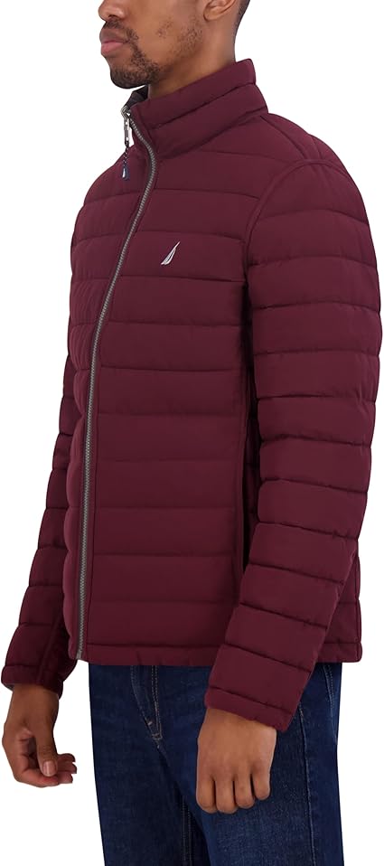 Nautica Men's Grey Reversible Quilted Puffer Midweight Mechanical Stretch Jacket | Nautica in Lebanon