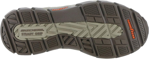 Close-up of a Skechers shoe sole with tread pattern and brand name.