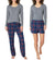 Eddie Bauer Women's Red Plaid Pattern 3 Piece Waffle Knit Long Sleeve Henley, Matching Pants And Short Pajama Set