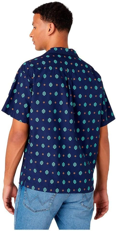 Wrangler Men's Navy Eclipse Printed 1 Pocket  Regular Fit Shirt | Wrangler In Lebanon