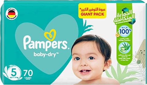 Pampers Baby Dry Diapers Size 5  (11-16 Kg)  Giant Pack 70 Diapers