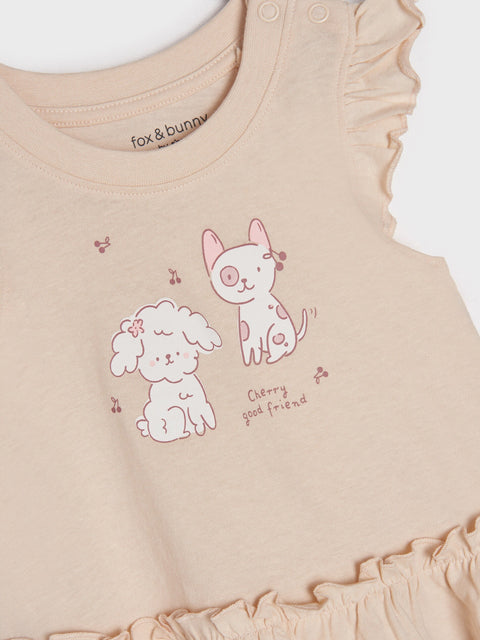 Sinsay Fox & Bunny Baby Girl Beige Short Sleeve T-Shirt | Sinsay In Lebanon