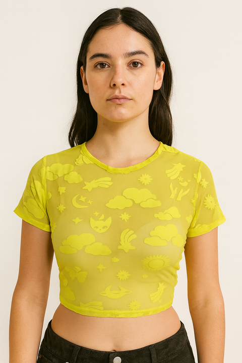 Forever 21 Women's Neon Yellow Cut-Out Mesh Crop Top |Forever 21 In Lebanon