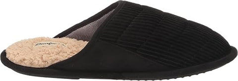 Black slipper with beige interior on a white background
